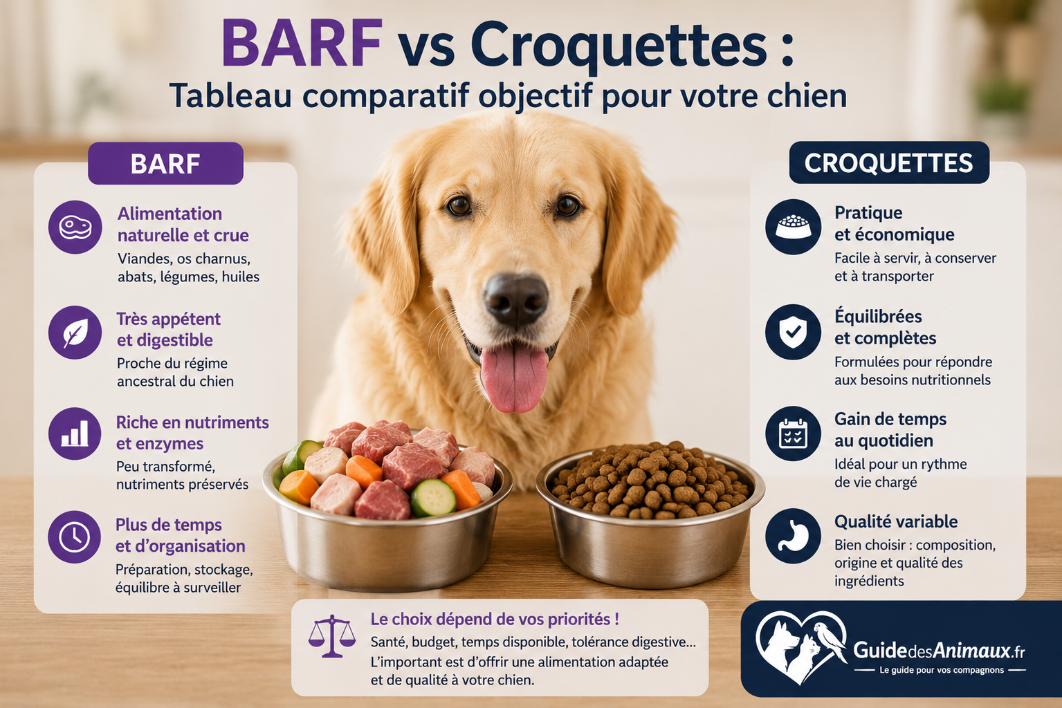 BARF vs Croquettes : Tableau comparatif objectif pour votre chien