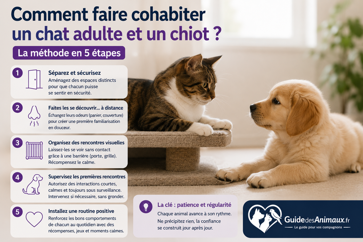 Comment faire cohabiter un chat adulte et un chiot ? La méthode en 5 étapes