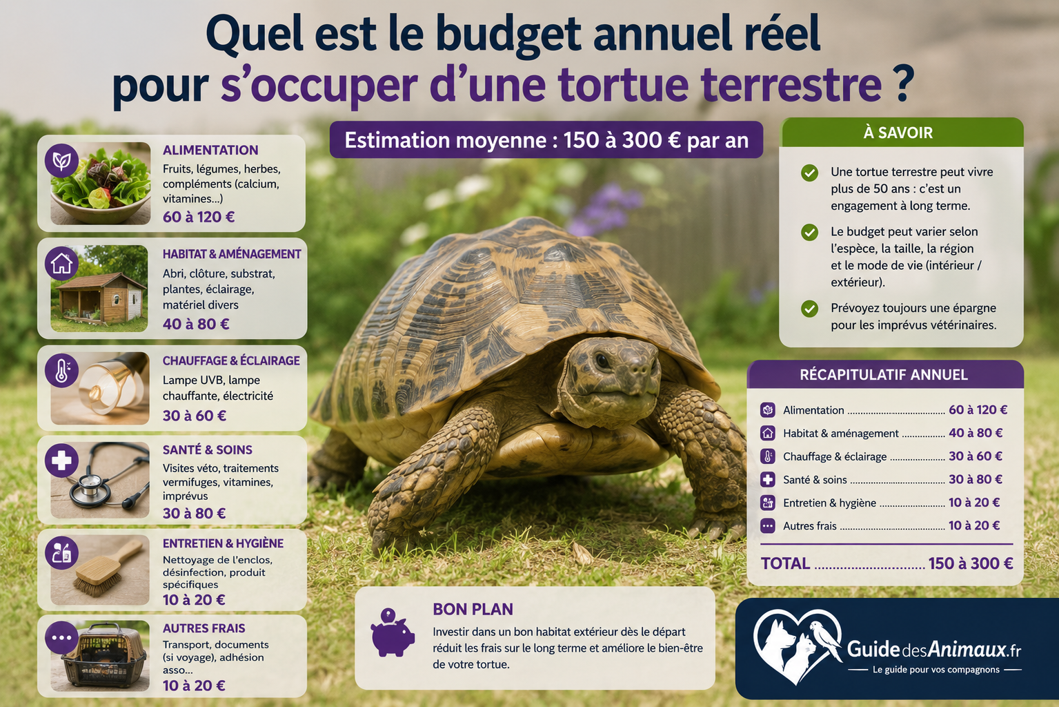 Quel est le budget annuel réel pour s'occuper d'une tortue terrestre ?