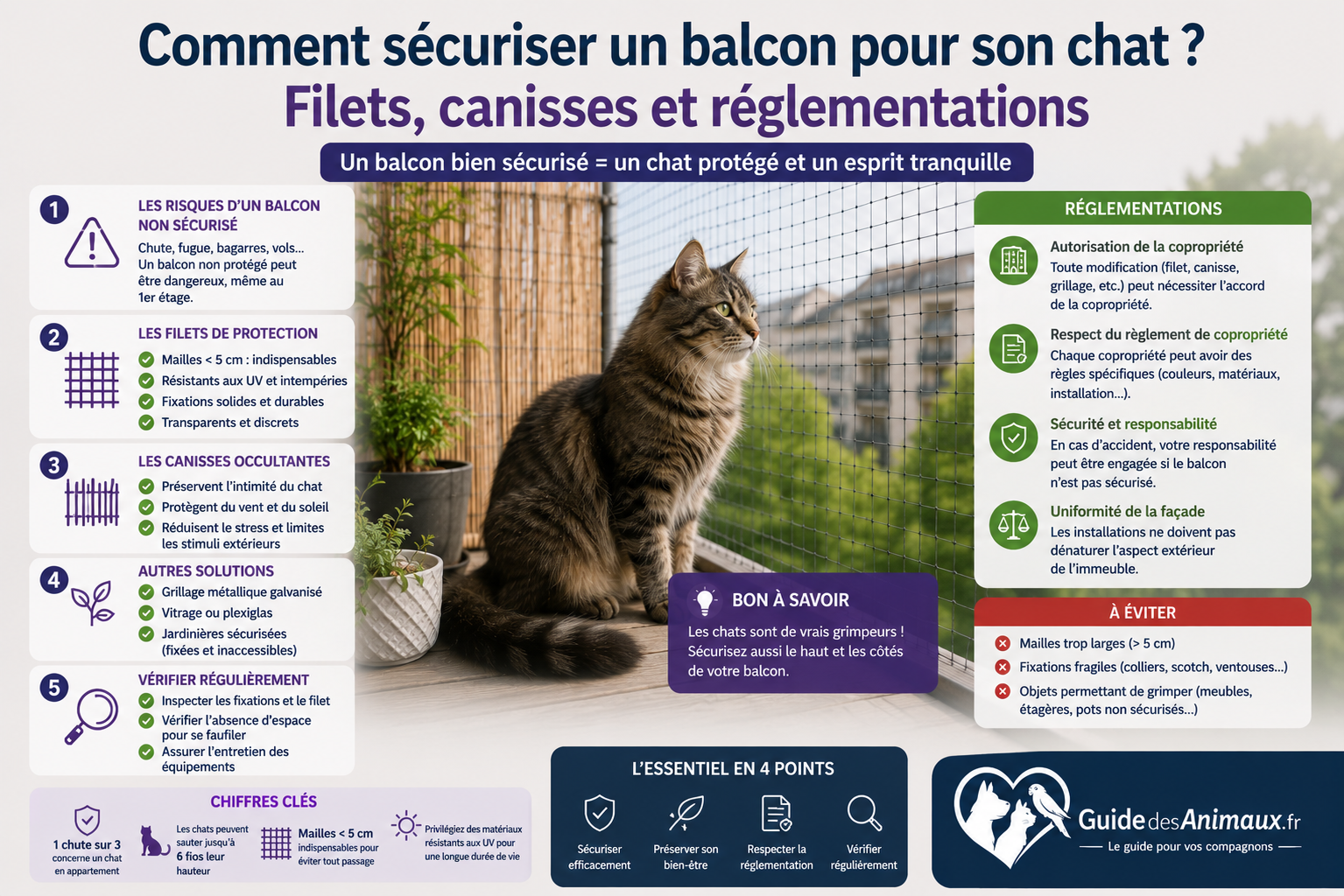 Comment sécuriser un balcon pour son chat ? (Filets, canisses et réglementations)