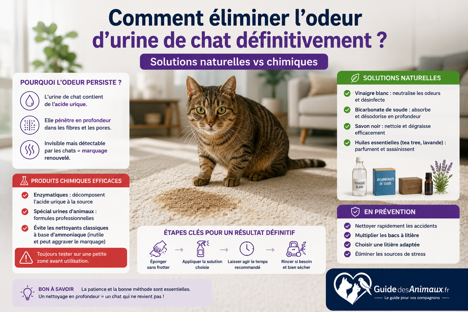Comment éliminer l'odeur d'urine de chat définitivement ? (Solutions naturelles vs chimiques)