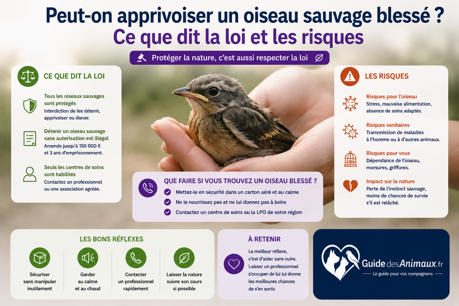 Peut-on apprivoiser un oiseau sauvage blessé ? (Ce que dit la loi et les risques)