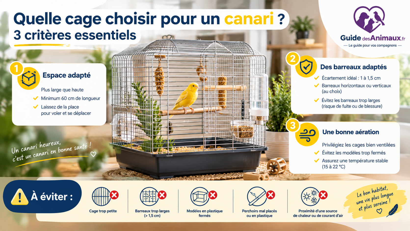Quelle cage choisir pour un canari ? 3 critères essentiels