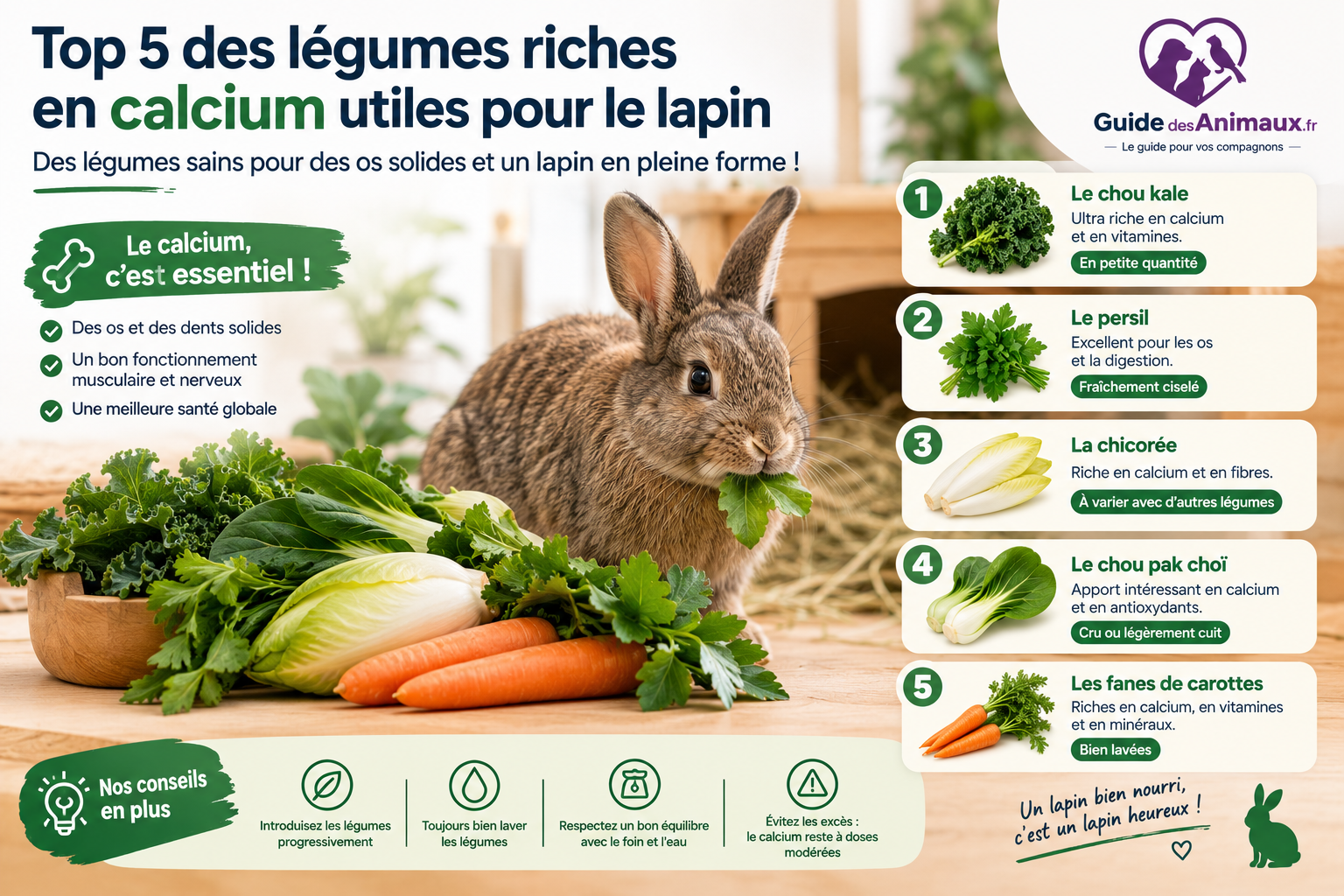 Top 5 des légumes riches en calcium utiles pour le lapin